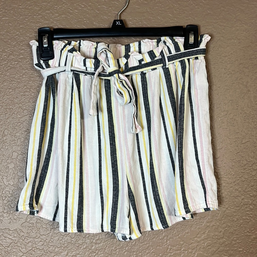 Kids large/ women’s extra small flowy shorts black, pink, and yellow stripes
